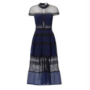 Authentic Self-Portrait Navy Paneled Guipure Lace Dress UK 6 US 2